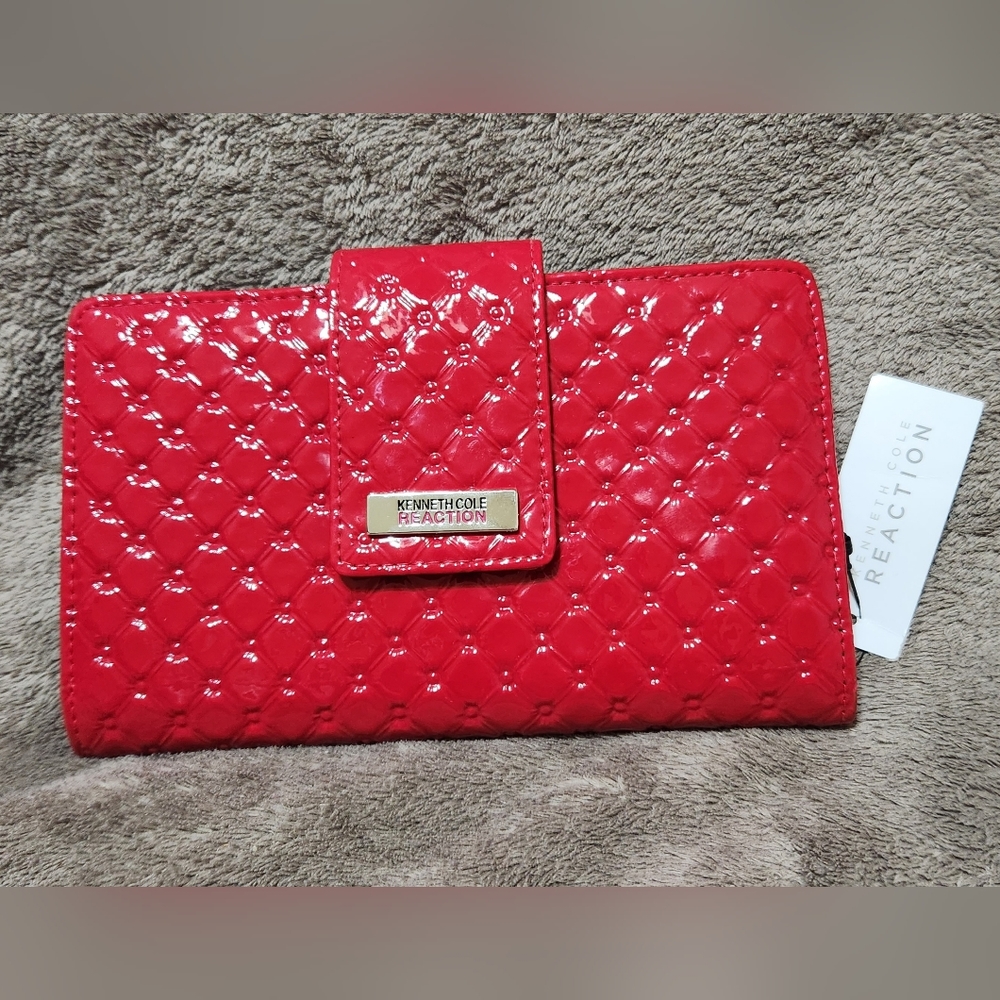 Kenneth Cole Reaction Utility Clutch Red with Pink & Black Interior NWT